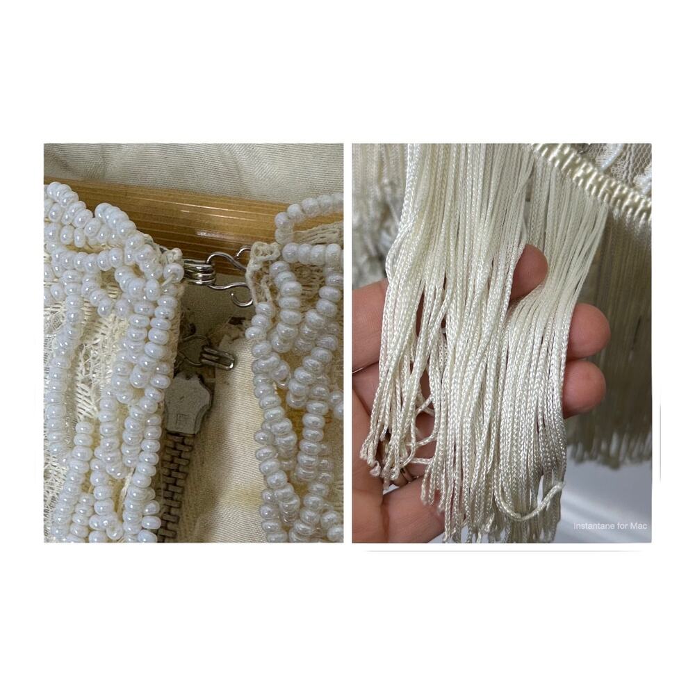 Vintage Ivory Delicate Beaded Dress & Jacket Set Women's Size 10 Fringe - Picture 12 of 14